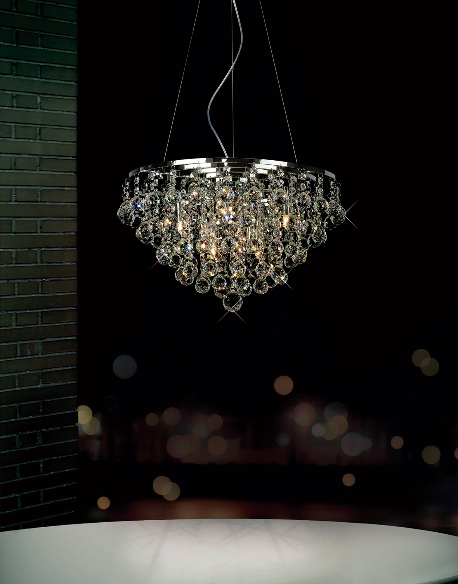 Atla Polished Chrome Crystal Ceiling Lights Diyas Single Crystal Pendants